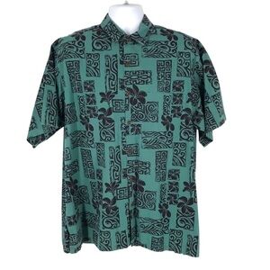 Go Barefoot Vintage Men's Green & black Hawaiian Shirt Size XL